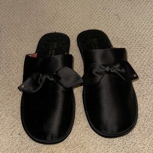 Kate Spade Black Satin Bow Slippers